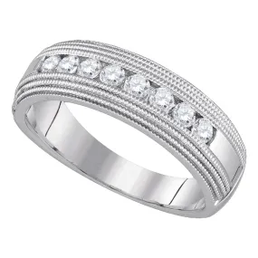 Keene Jewelers 10kt White Gold Mens Round Diamond Milgrain Wedding Anniversary Band Ring 1/2 Cttw