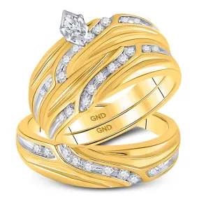 Keene Jewelers 10kt Yellow Gold His Hers Marquise Diamond Solitaire Matching Wedding Set 1/3 Cttw