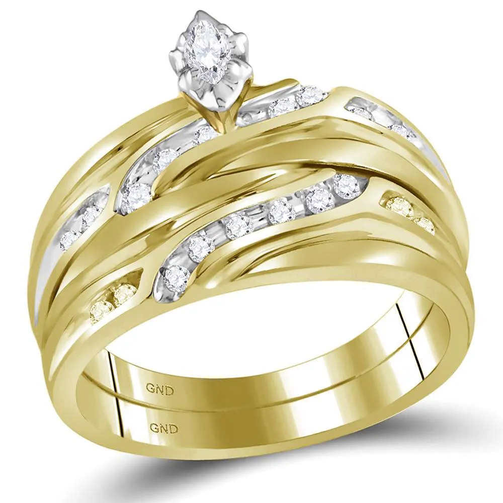 Keene Jewelers 10kt Yellow Gold His Hers Marquise Diamond Solitaire Matching Wedding Set 1/3 Cttw