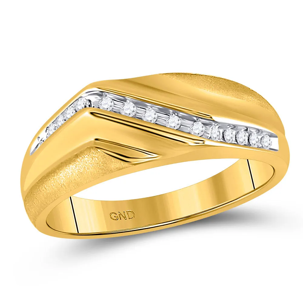 Keene Jewelers 10kt Yellow Gold Mens Round Diamond Diagonal Single Row Wedding Band Ring 1/8 Cttw