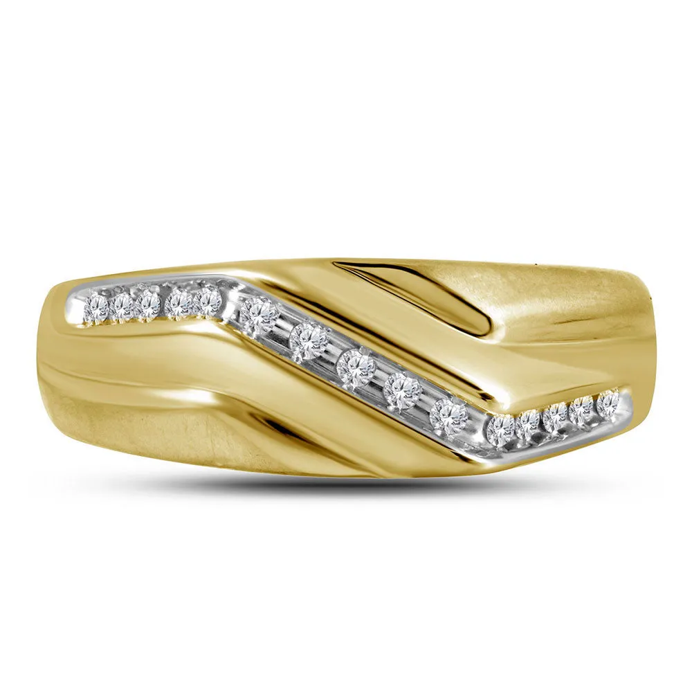 Keene Jewelers 10kt Yellow Gold Mens Round Diamond Diagonal Single Row Wedding Band Ring 1/8 Cttw