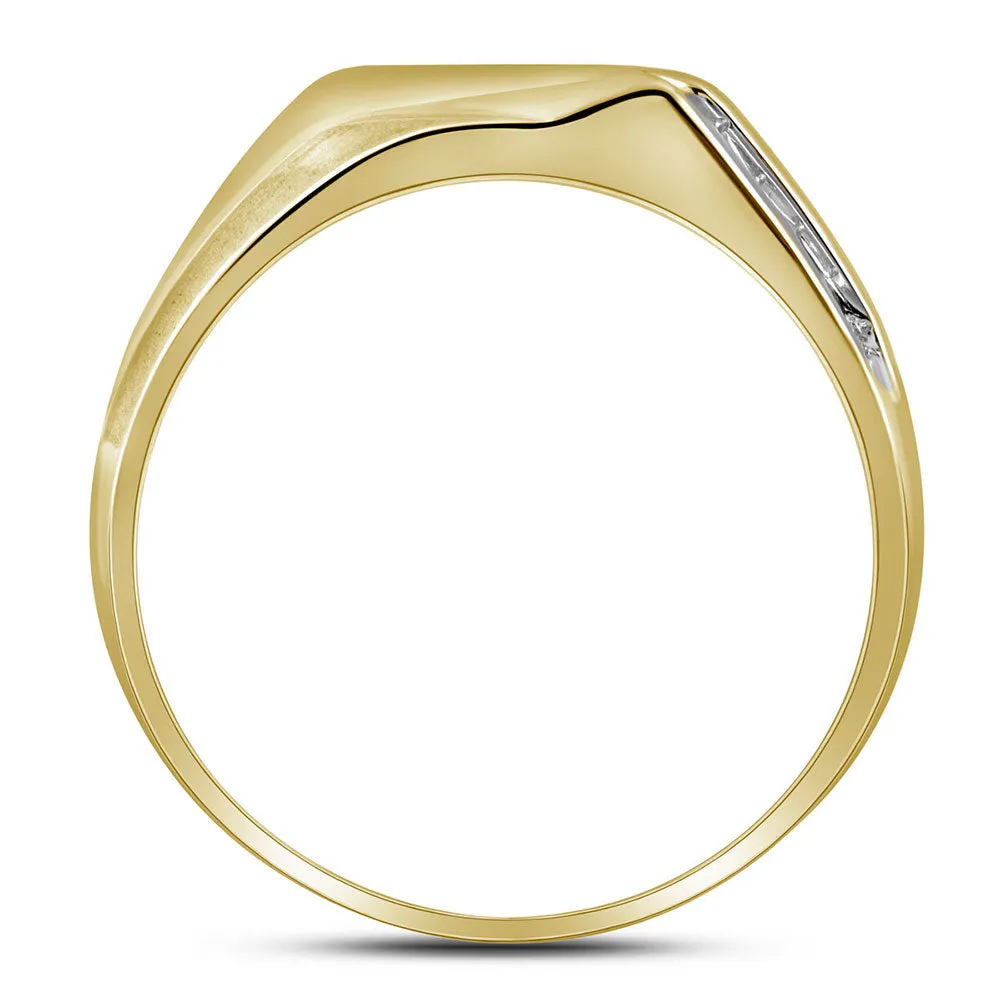 Keene Jewelers 10kt Yellow Gold Mens Round Diamond Diagonal Single Row Wedding Band Ring 1/8 Cttw