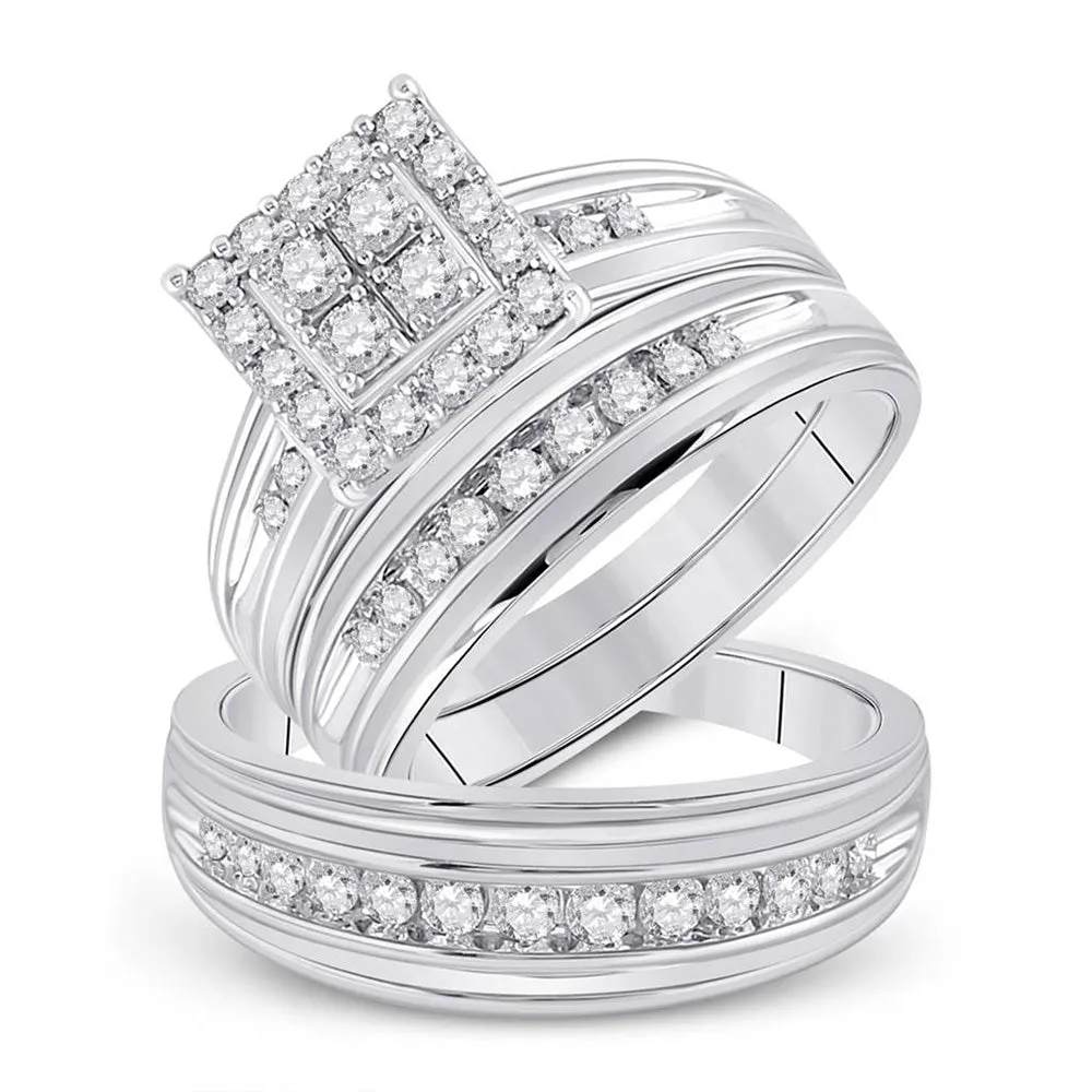 Keene Jewelers 14kt White Gold His Hers Round Diamond Square Matching Wedding Set 1 Cttw