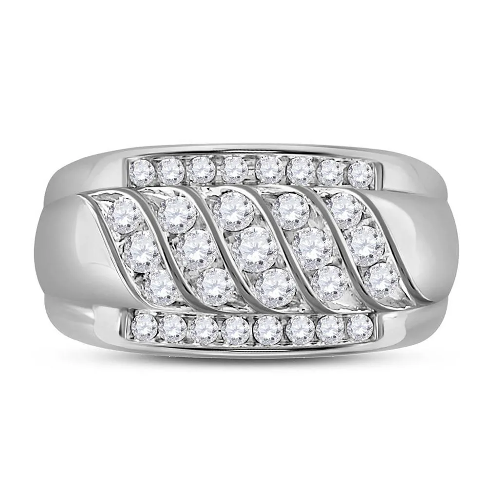 Keene Jewelers 14kt White Gold Mens Round Diamond Wedding Band Ring 1 Cttw