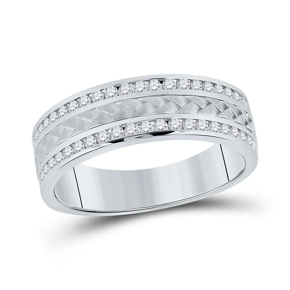 Keene Jewelers 14kt White Gold Mens Round Diamond Wedding Braided Band Ring 1/2 Cttw