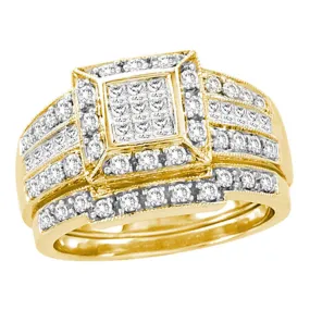 Keene Jewelers 14kt Yellow Gold Milgrain Princess Diamond Bridal Wedding Ring Band Set 1 Cttw