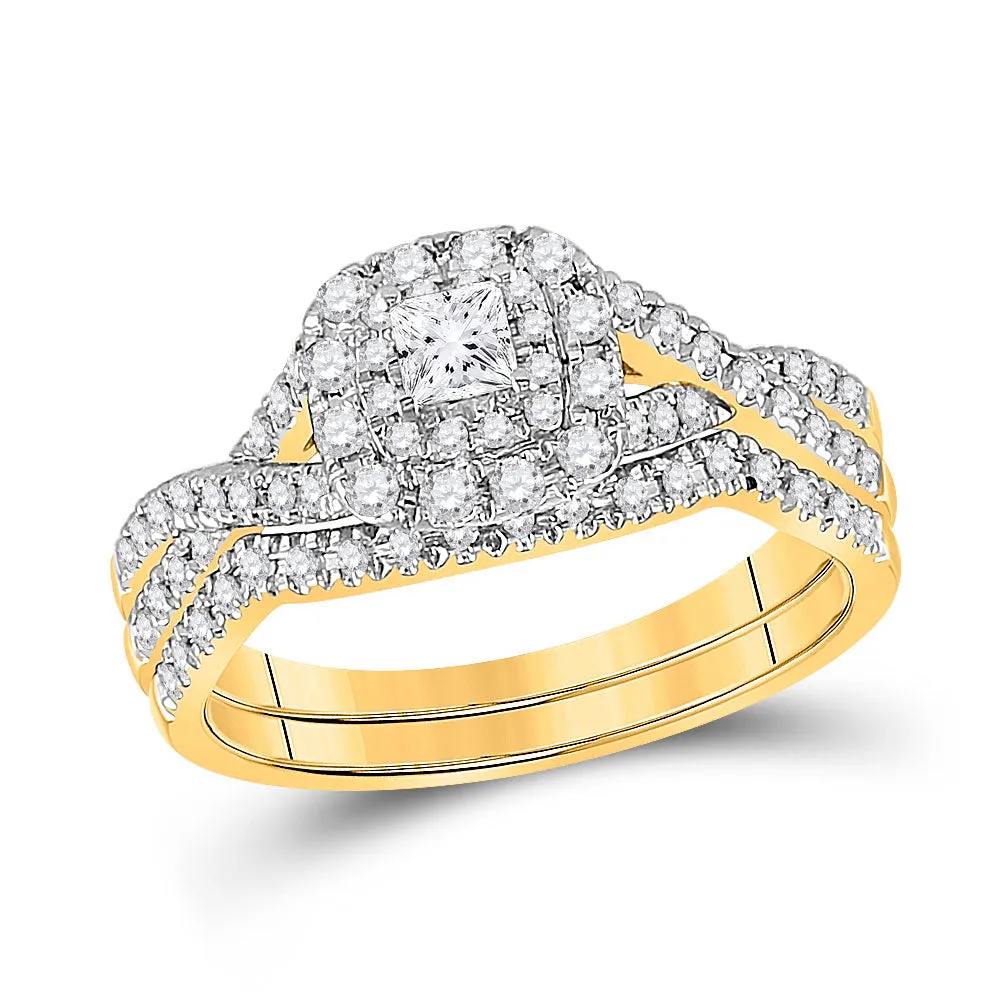 Keene Jewelers 14kt Yellow Gold Princess Diamond Bridal Wedding Ring Band Set 1/2 Cttw