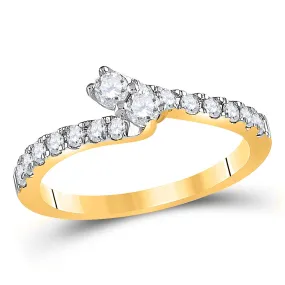 Keene Jewelers 14kt Yellow Gold Round Diamond 2-stone Bridal Wedding Engagement Ring 1/2 Cttw