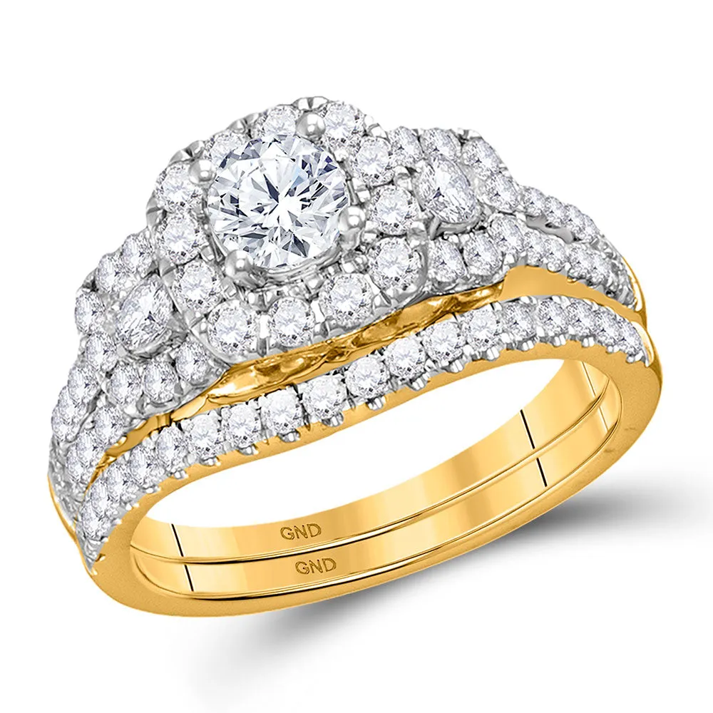 Keene Jewelers 14kt Yellow Gold Round Diamond 3-stone Bridal Wedding Engagement Ring 1-1/2 Cttw