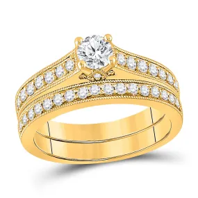 Keene Jewelers 14kt Yellow Gold Round Diamond Bridal Wedding Ring Band Set 3/4 Cttw