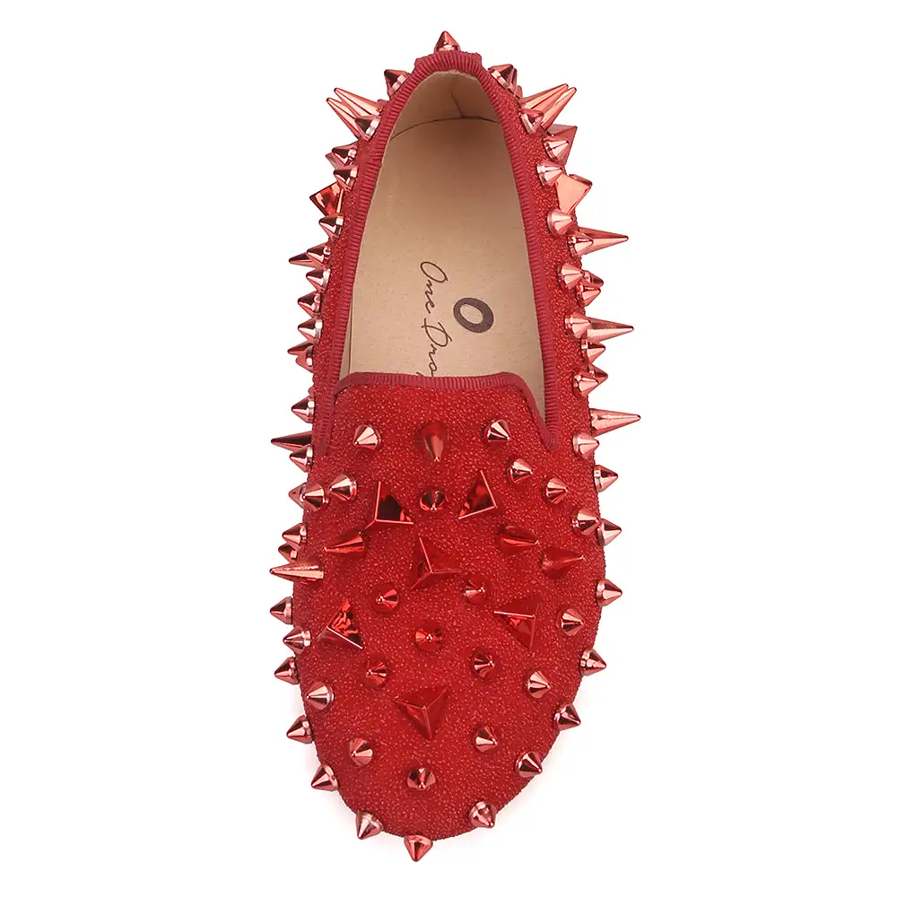 Kid OneDrop Handmade Children Wedding Party And Prom Spikes Red Loafers