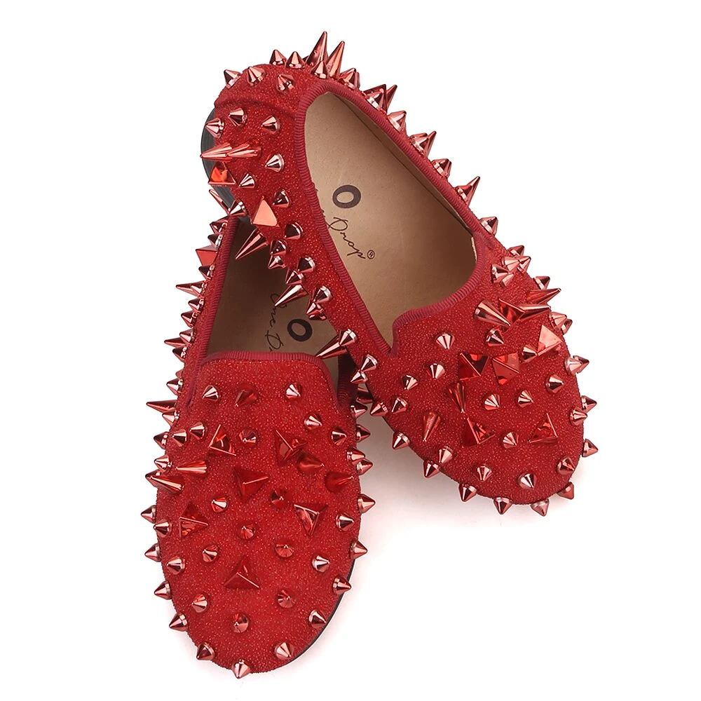 Kid OneDrop Handmade Children Wedding Party And Prom Spikes Red Loafers