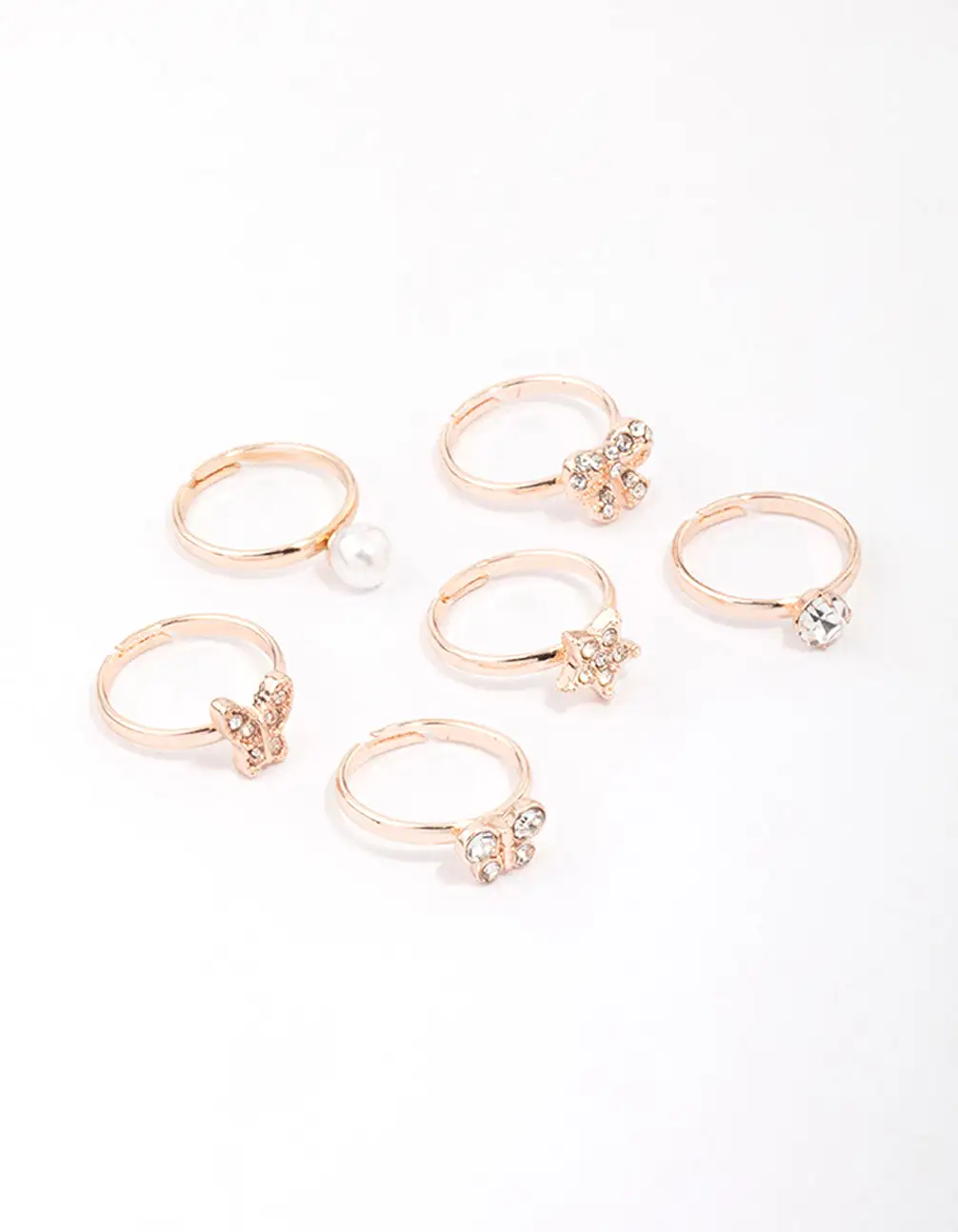 Kids Rose Gold Diamante Butterfly Earring 6-Pack