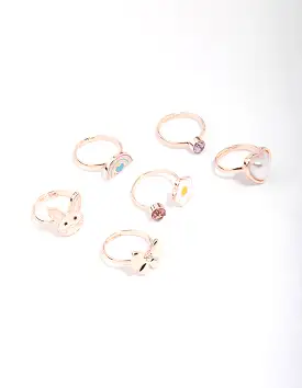 Kids Rose Gold Easter Bunny Bow Ring 6-Pack