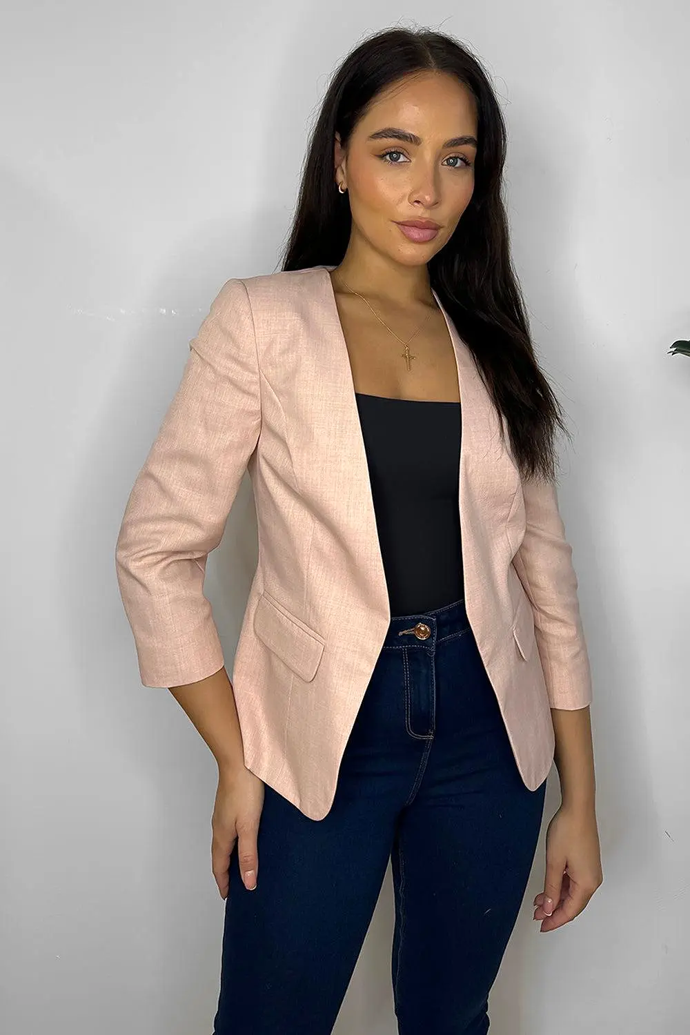 Lapelless Open Front Smart Blazer