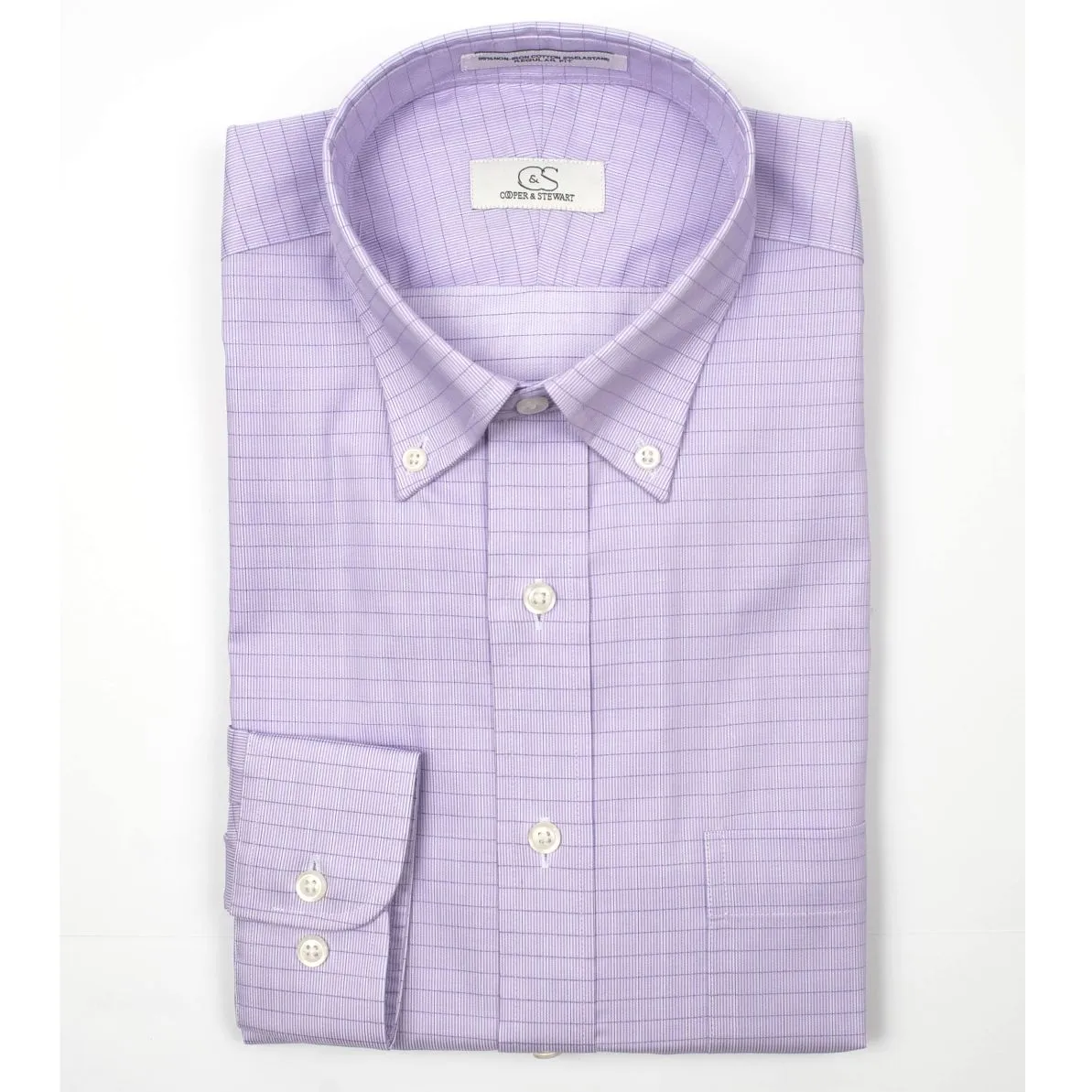 Lavender Grid Overlay Check Wrinkle-Free Cotton Dress Shirt with Button-Down Collar by Cooper & Stewart