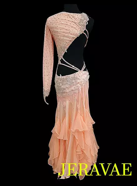 Light Orange Smooth Ballroom Dress With White Lace & Swarovski Crystals SMO035 sz Small SOLD