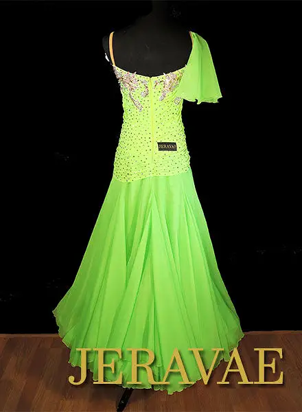 Lime Neon Green Smooth Ballroom Dress with 3D Flower and White Lace and Swarovski Stones Sz M/L (SOLD)