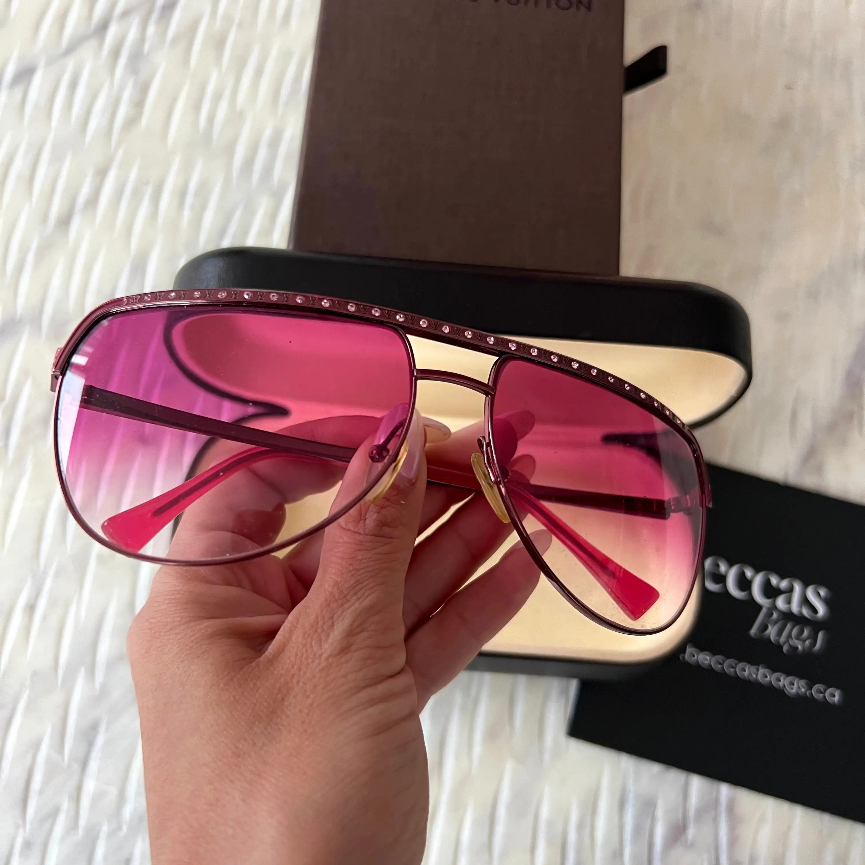 LOUIS VUITTON Alias Crystal Metal Frame Sunglasses Pink