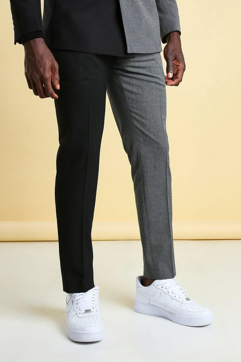 Man Skinny Plain Spliced Suit Pants