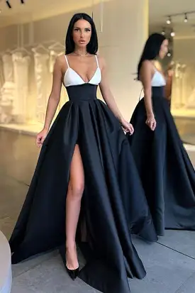 Monochrome Spaghetti-Straps Prom Dress