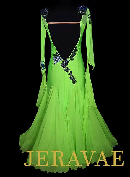 Neon Lime Green Ballroom Dress With Swarovski Stone Lace Detail SMO058 sz Large/X large