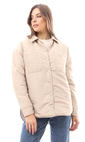 O170782 Long Sleeves Coziness Beige Puffer Jacket