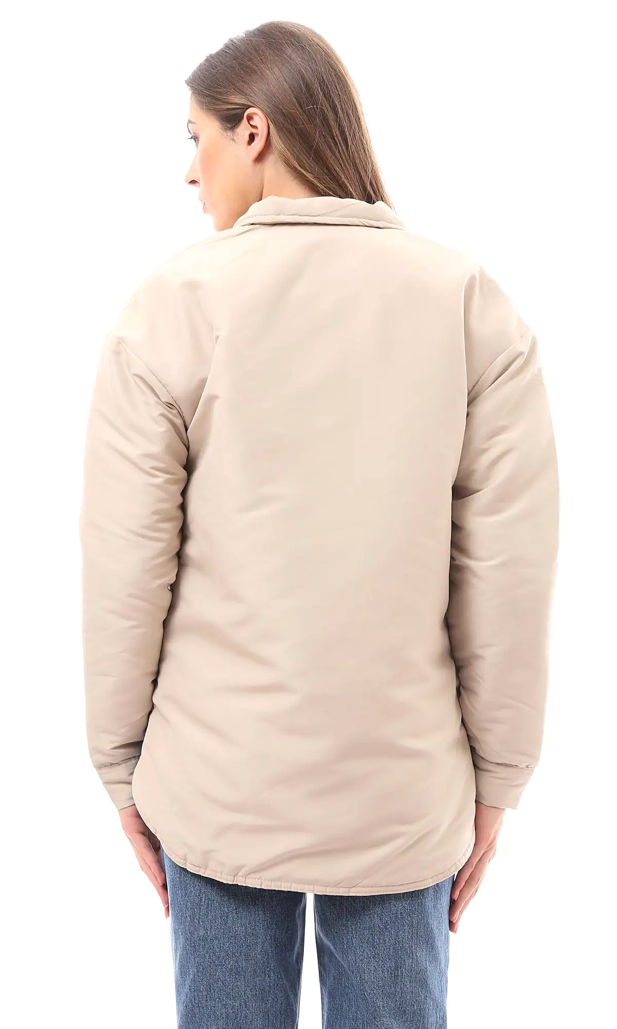 O170782 Long Sleeves Coziness Beige Puffer Jacket