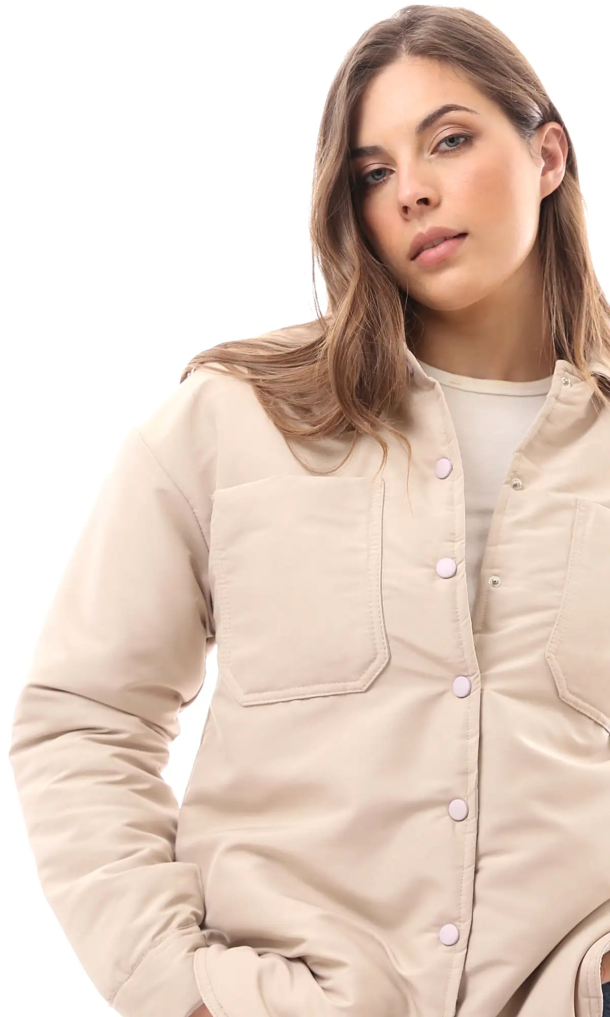 O170782 Long Sleeves Coziness Beige Puffer Jacket