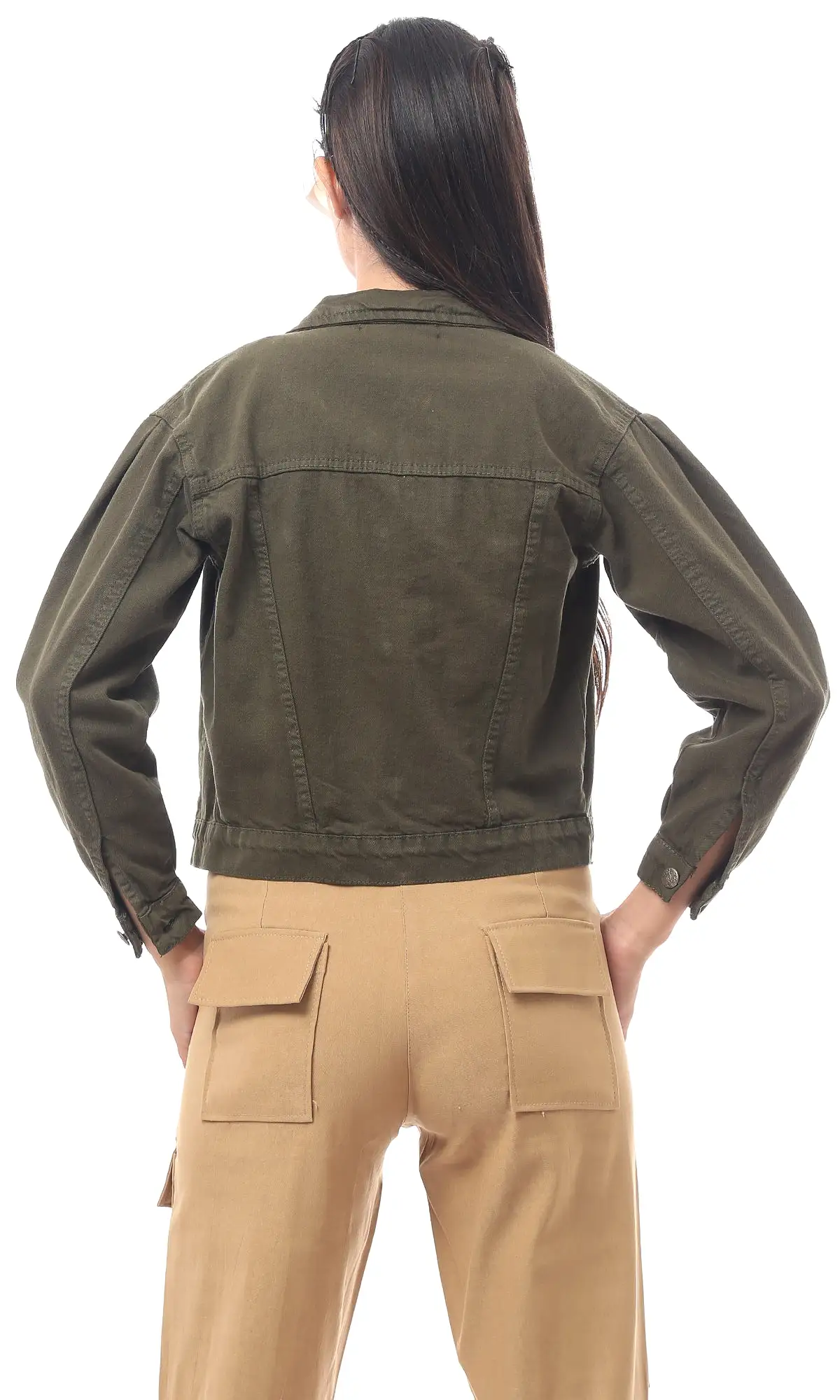 O170804 Khaki Green Buttoned Fancy Jacket