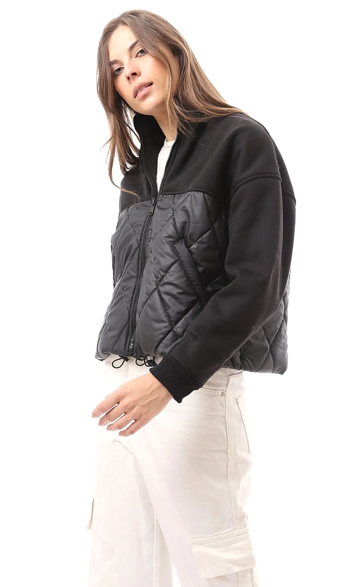 O173802 Quilted & Solid Black Winter Jacket