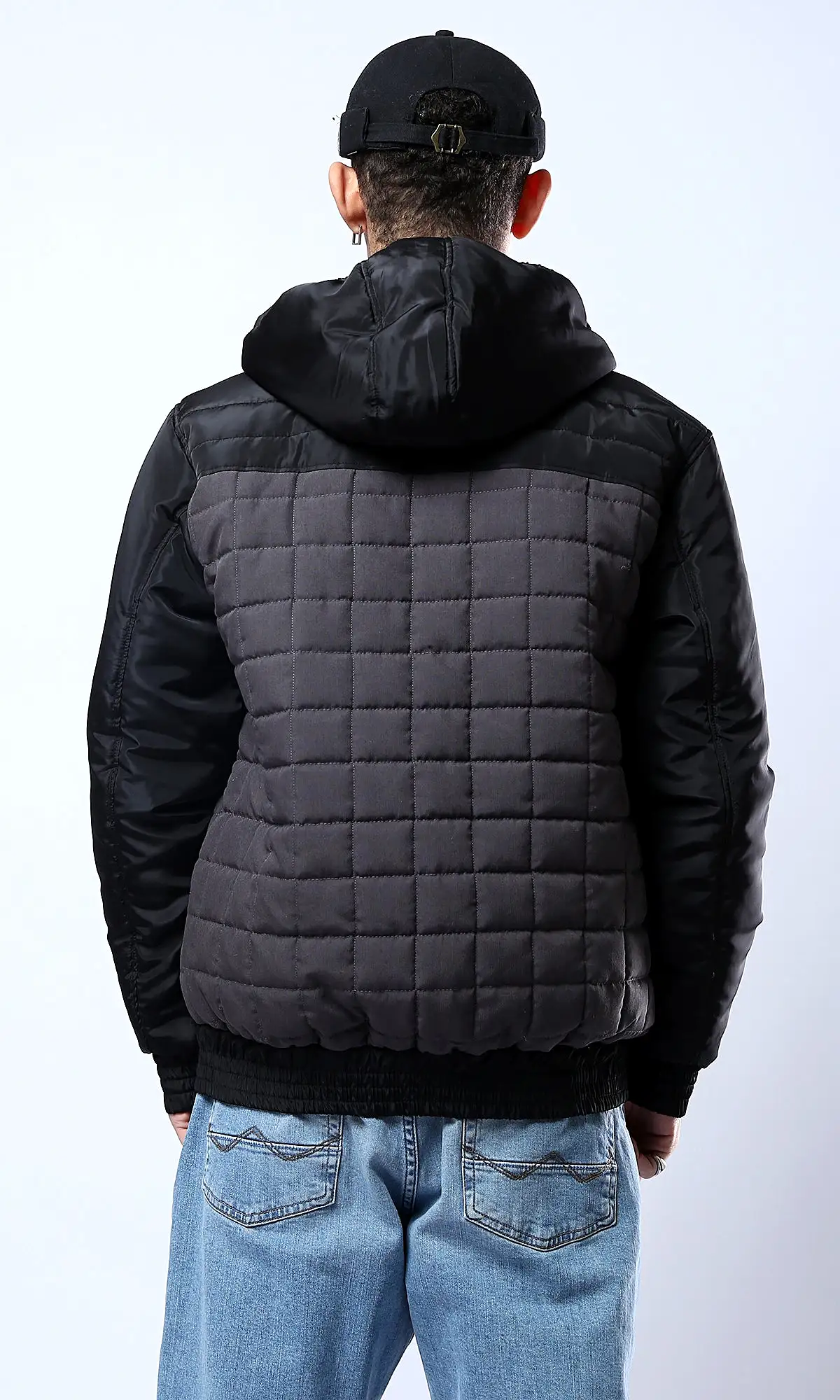 O175348 Bi-Tone Grey & Black Quilted Zipped Jacket