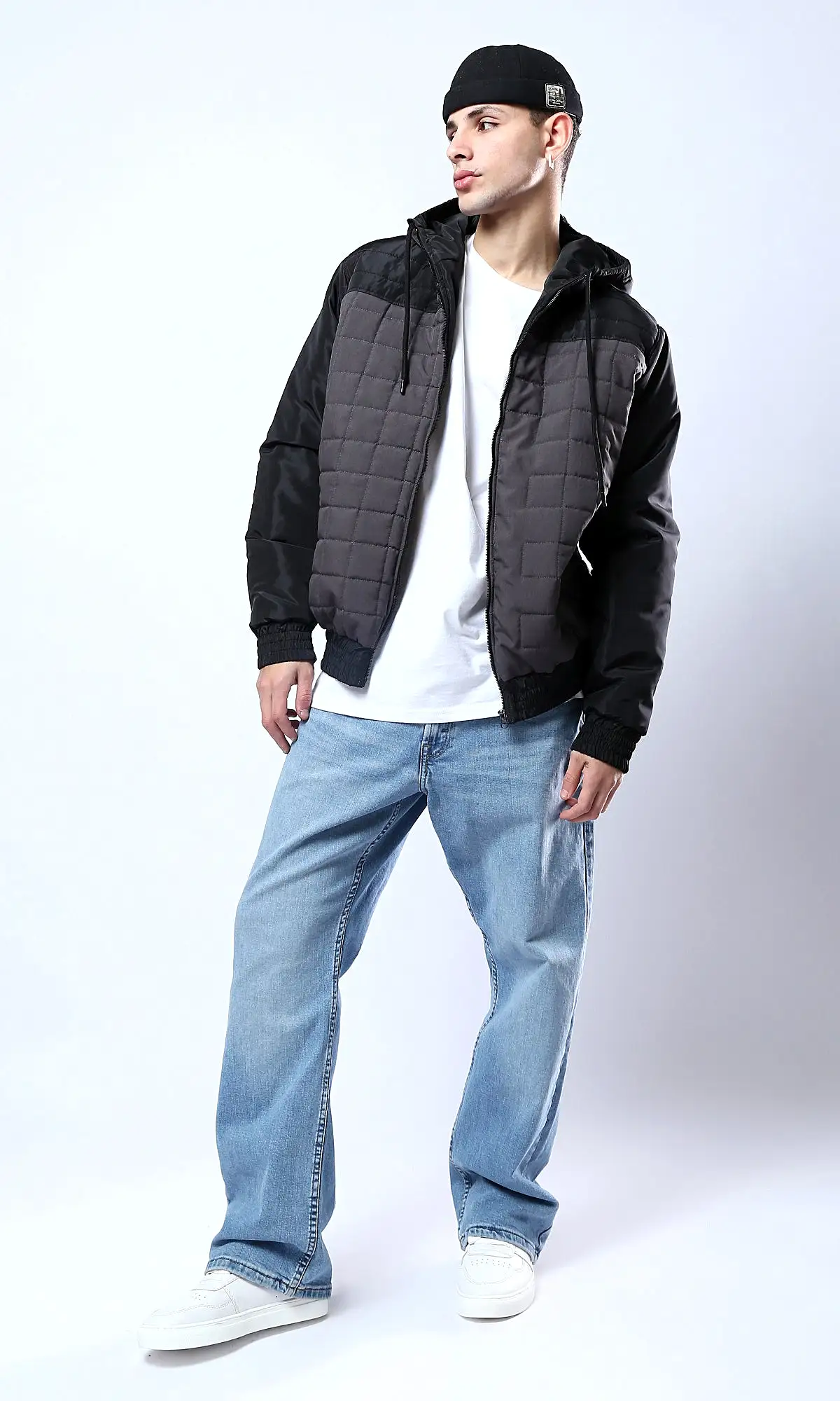 O175348 Bi-Tone Grey & Black Quilted Zipped Jacket