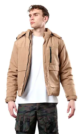 O181759 Camel Hooded Jacket With Side Pockets