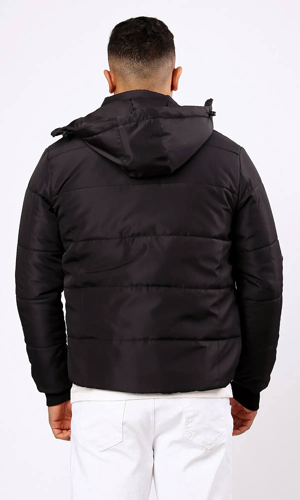 O181762 Black Puffer Jacket With Side Zipped Jacket