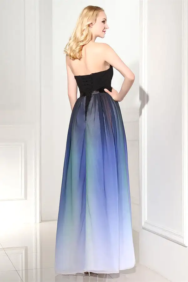 Ombre A Line Floor Length Sweetheart Strapless Sleeveless Prom Dresses