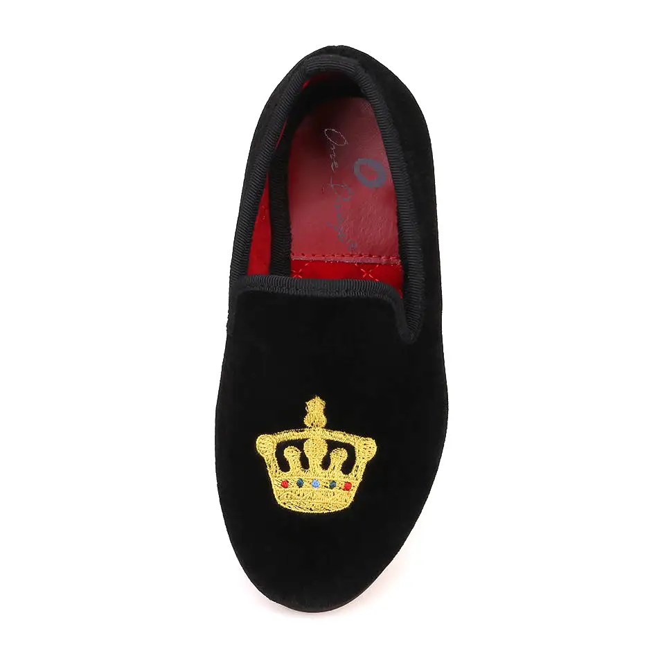 OneDrop Kid Velvet Gold Crown Embroidery Handmade Children Party Wedding And Prom Loafers