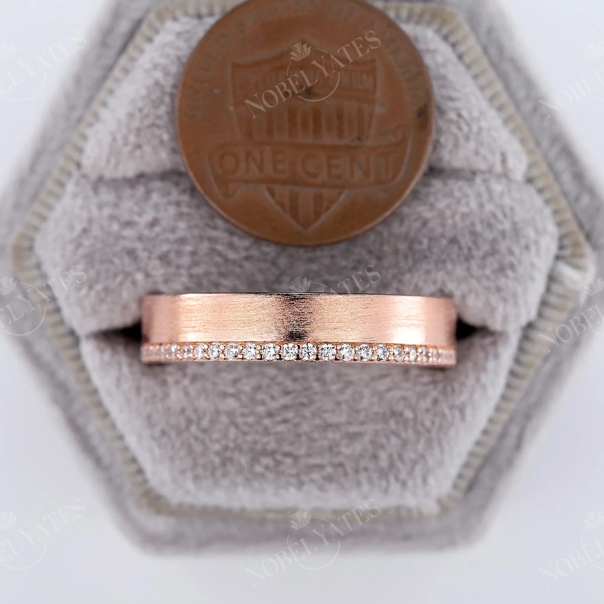 Pave Eternity Moissanite Wedding Band Couples' Rose Gold Band