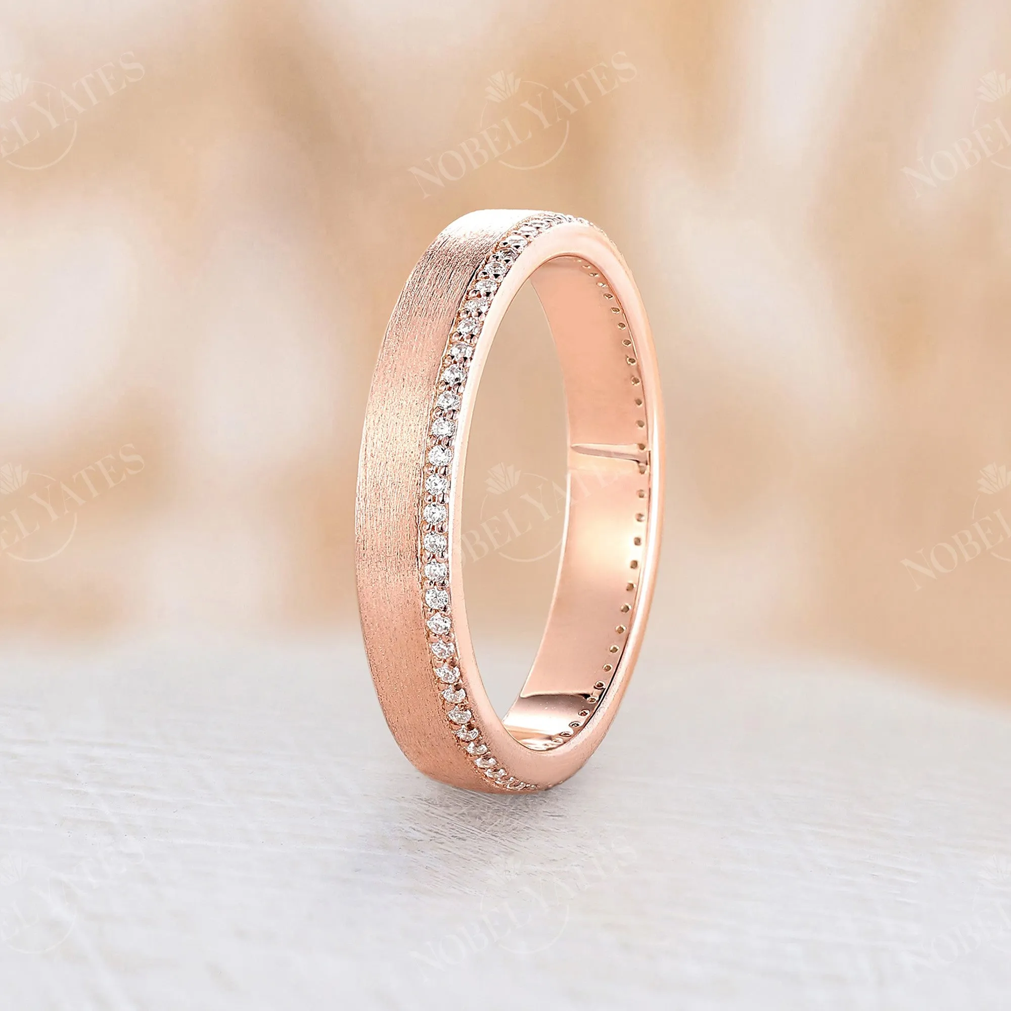 Pave Eternity Moissanite Wedding Band Couples' Rose Gold Band