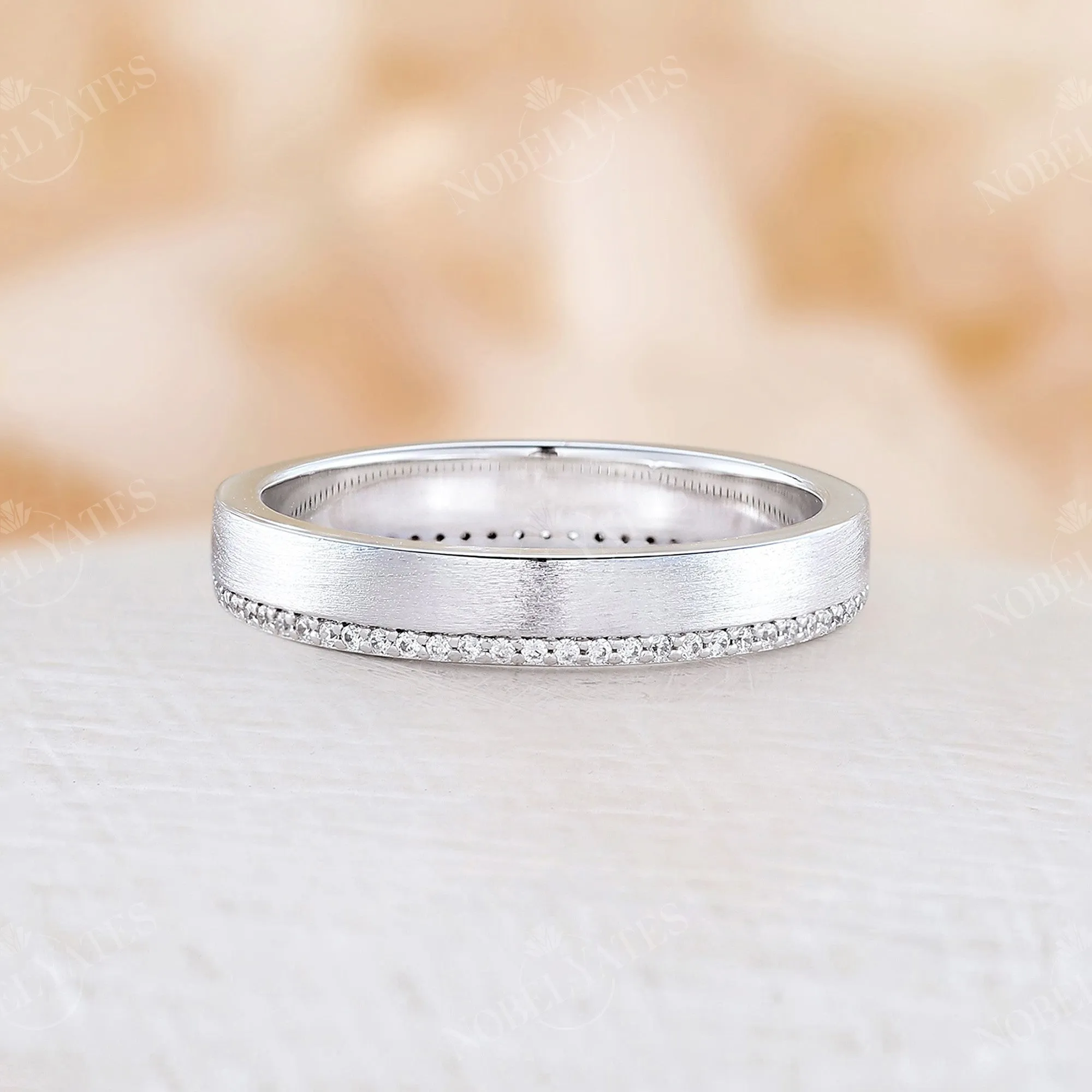 Pave Eternity Moissanite Wedding Band Couples' Rose Gold Band