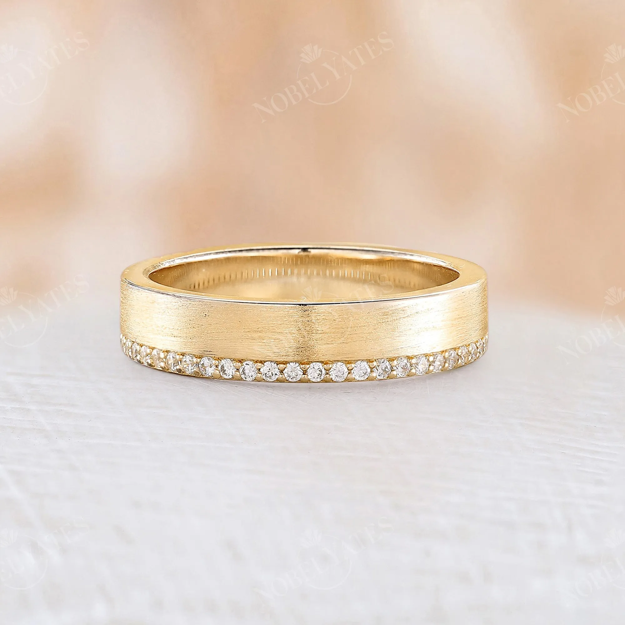 Pave Eternity Moissanite Wedding Band Couples' Rose Gold Band