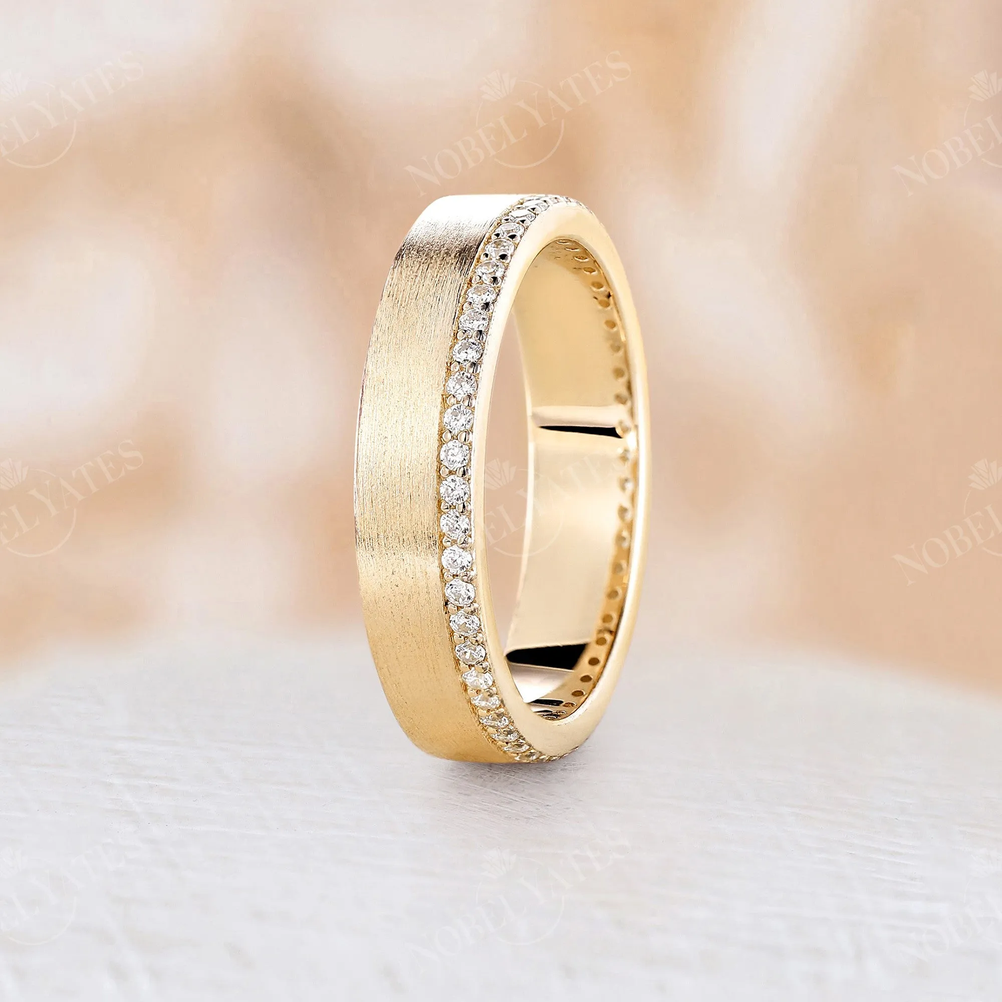 Pave Eternity Moissanite Wedding Band Couples' Rose Gold Band