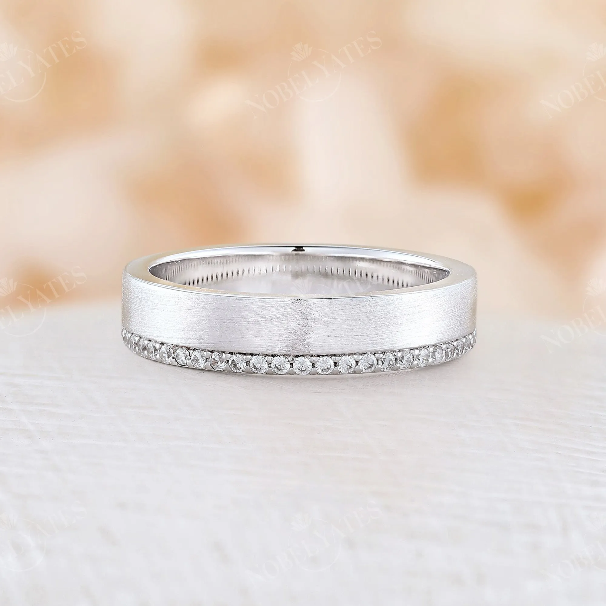 Pave Eternity Moissanite Wedding Band Couples' Rose Gold Band