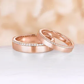 Pave Eternity Moissanite Wedding Band Couples' Rose Gold Band