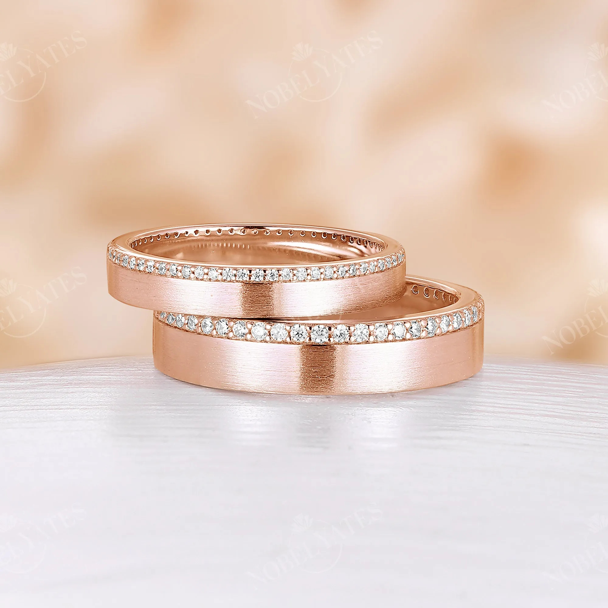 Pave Eternity Moissanite Wedding Band Couples' Rose Gold Band