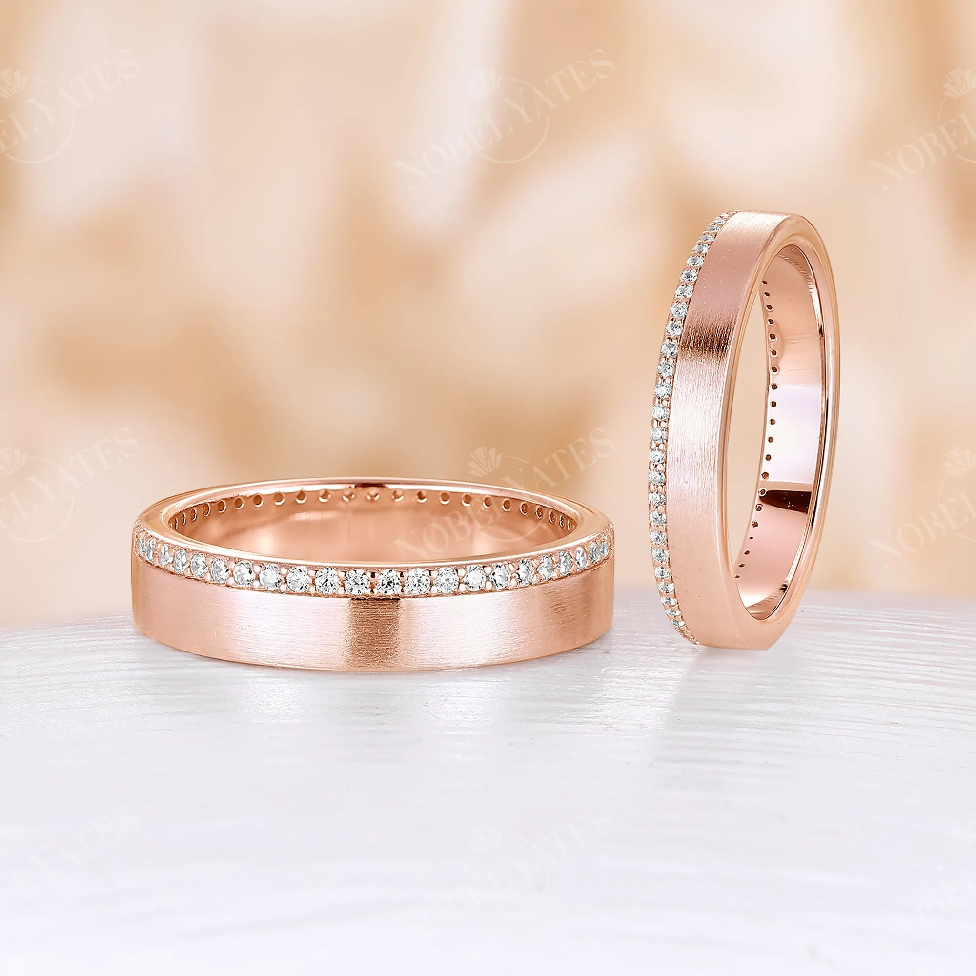 Pave Eternity Moissanite Wedding Band Couples' Rose Gold Band