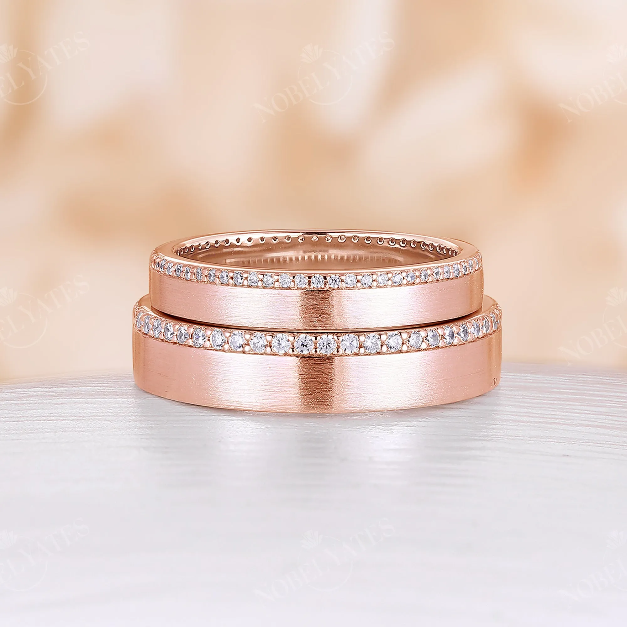 Pave Eternity Moissanite Wedding Band Couples' Rose Gold Band