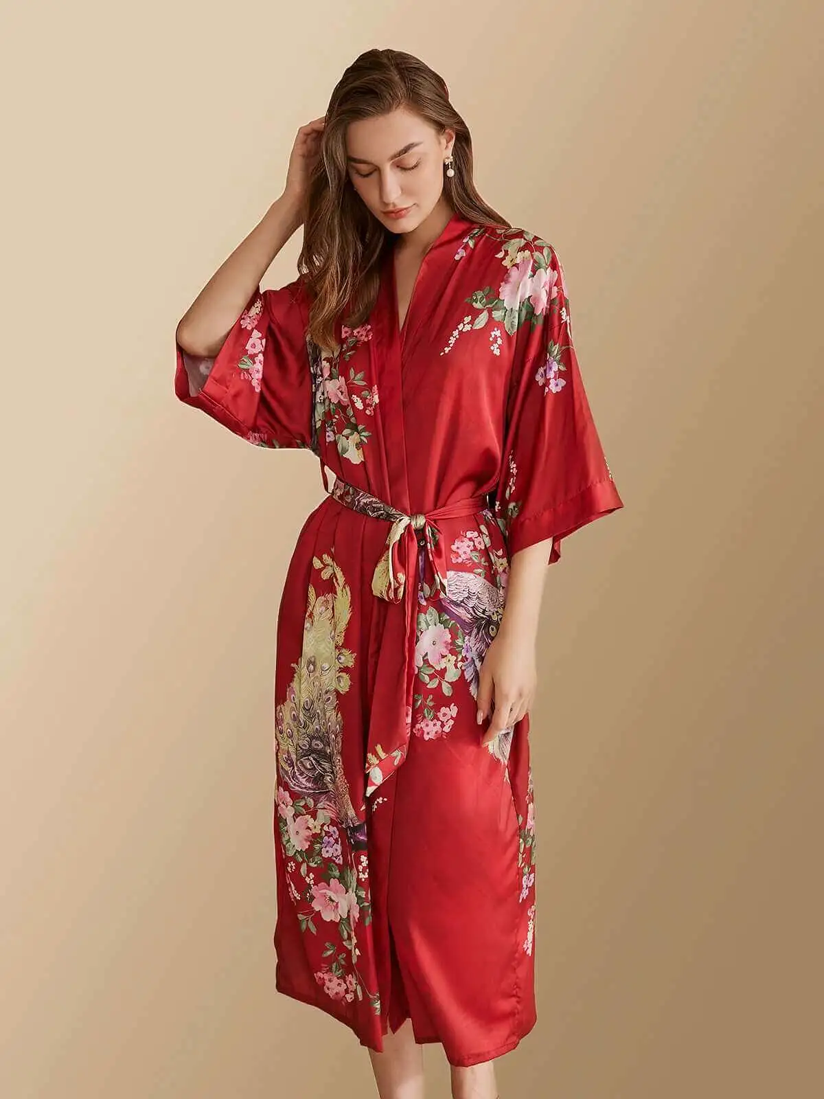 Peacock Red Kimono Robe