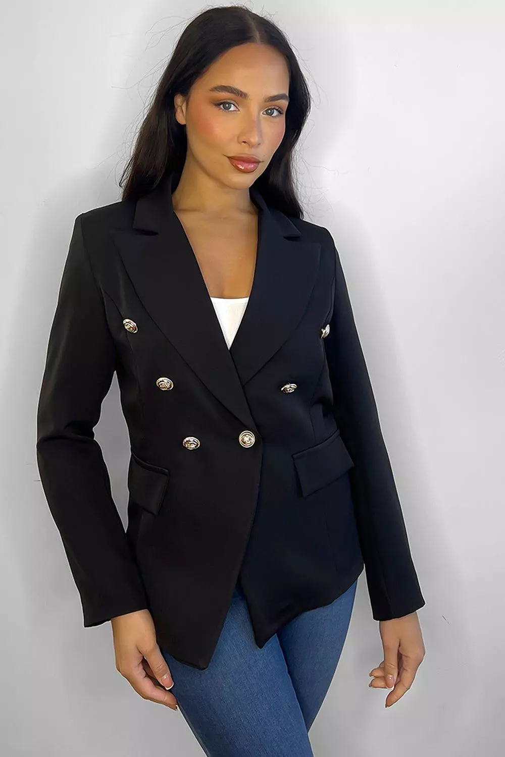 Peaked Lapels Gold Military Buttons Blazer