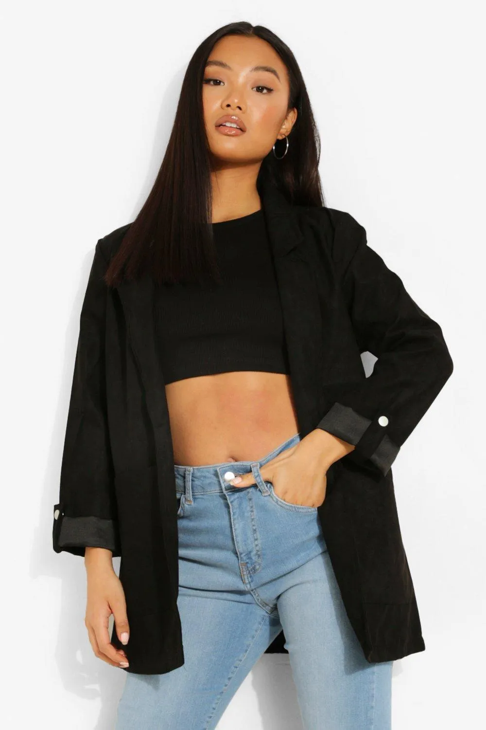 Petite Faux Suede Oversized Blazer